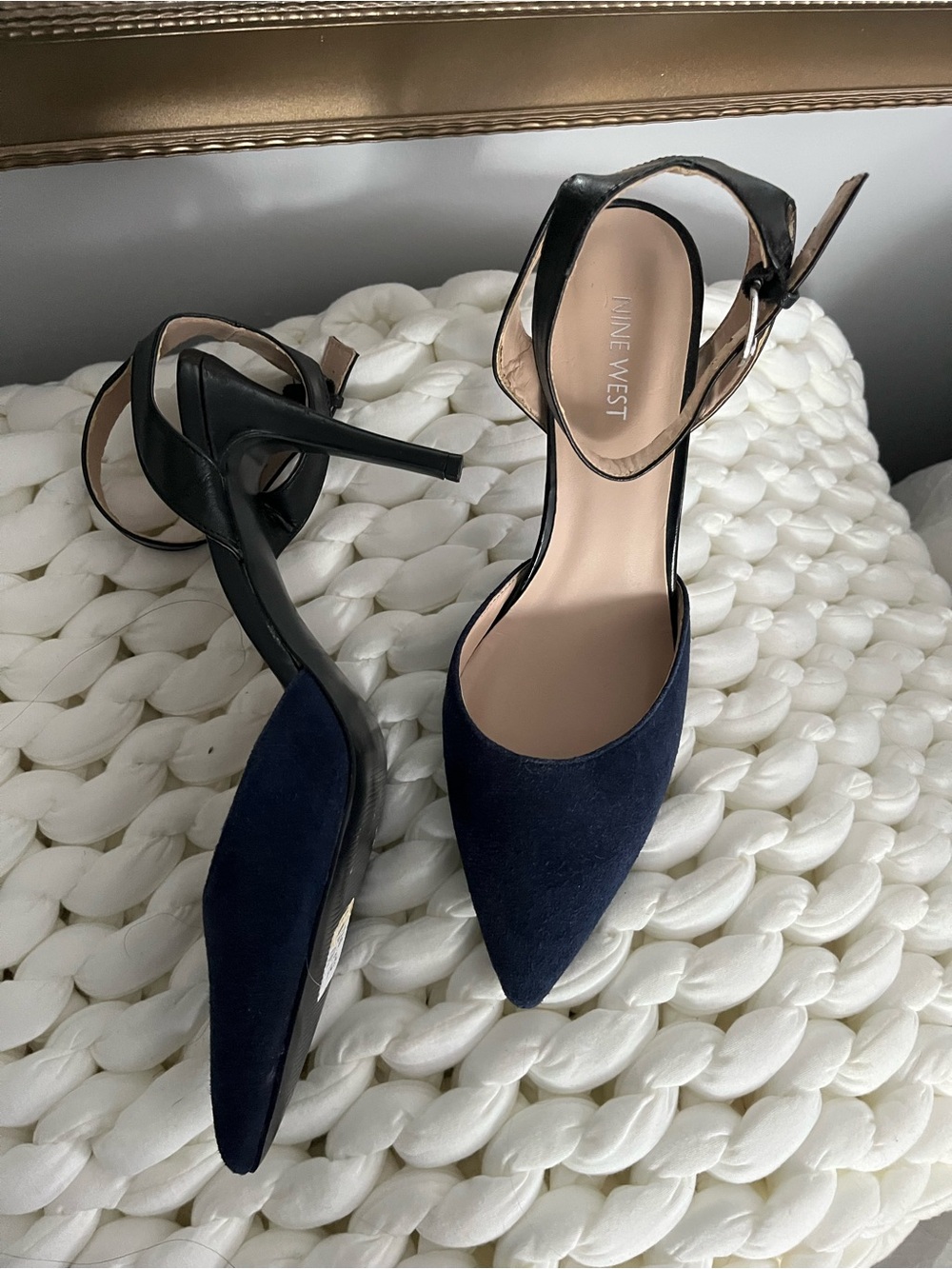 Nine West Navy Suede Pointed-Toe Ankle-Strap Heels